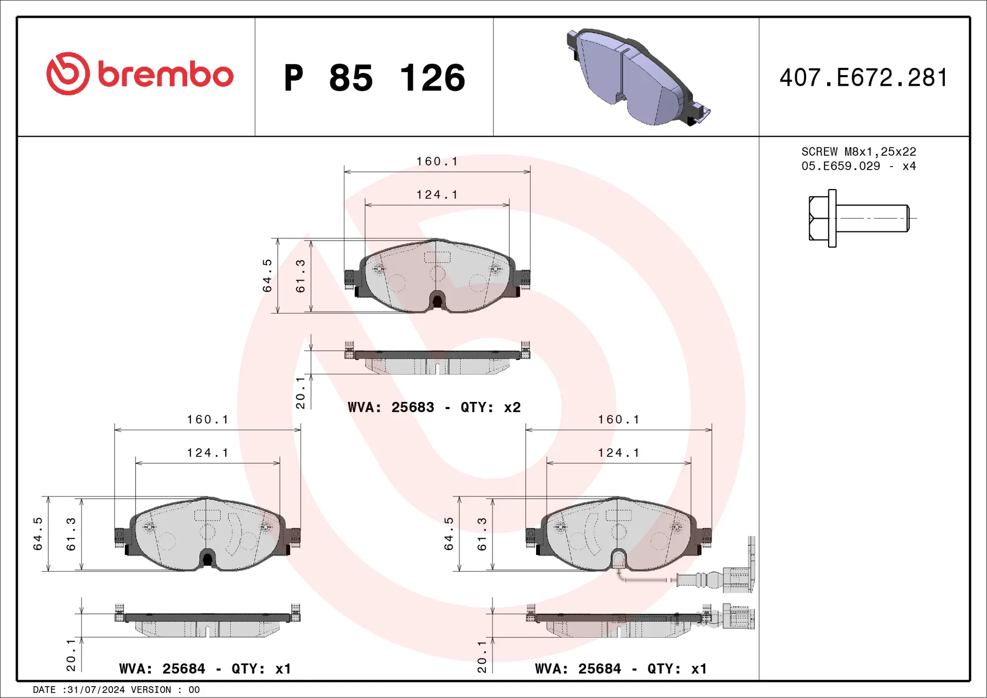 Pastilha de Freio Dianteira Brembo VW/AUDI - P85126 - Imagem 5