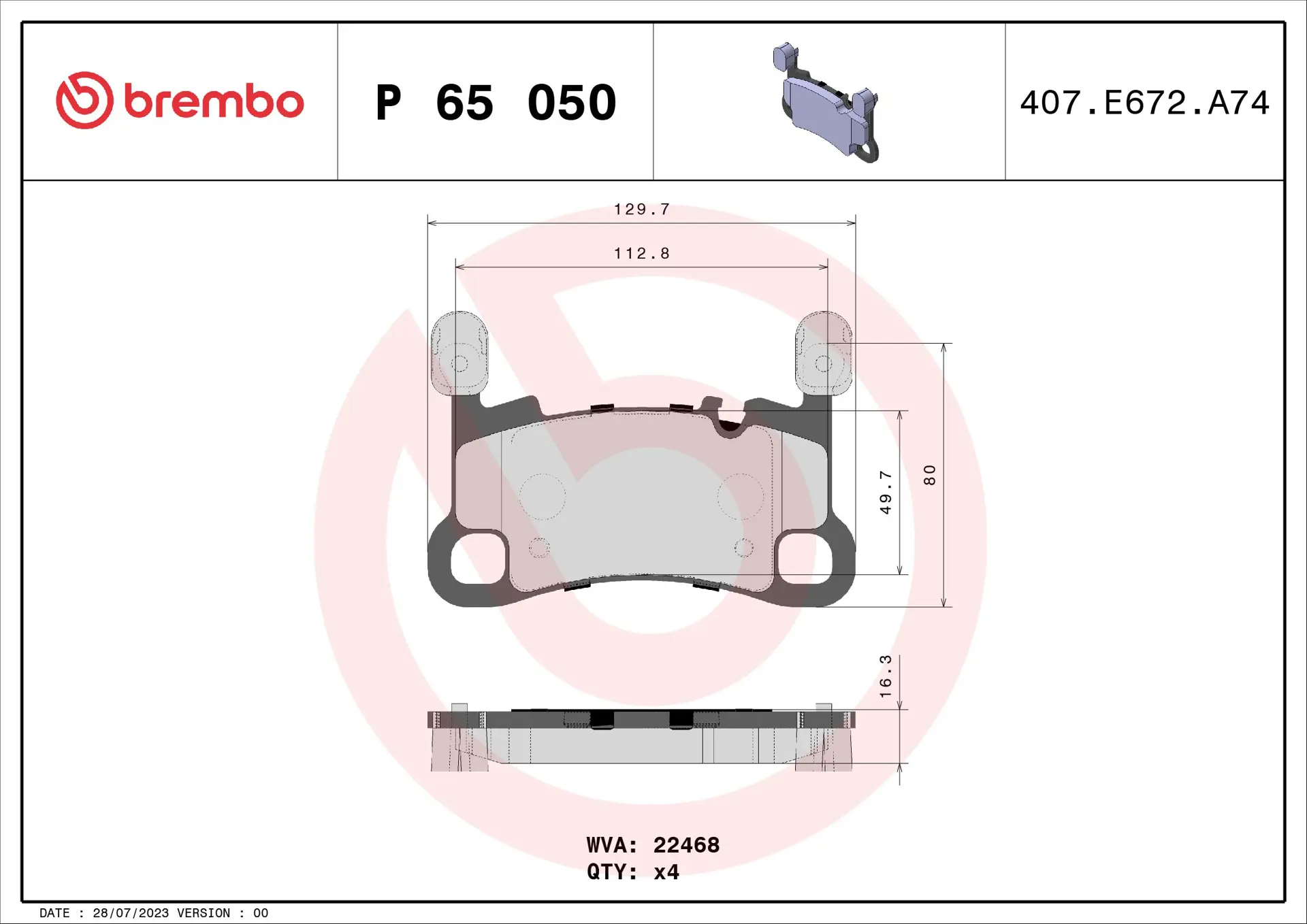 Pastilhas de Freio Traseira Brembo Porsche - P65050 - Imagem 4