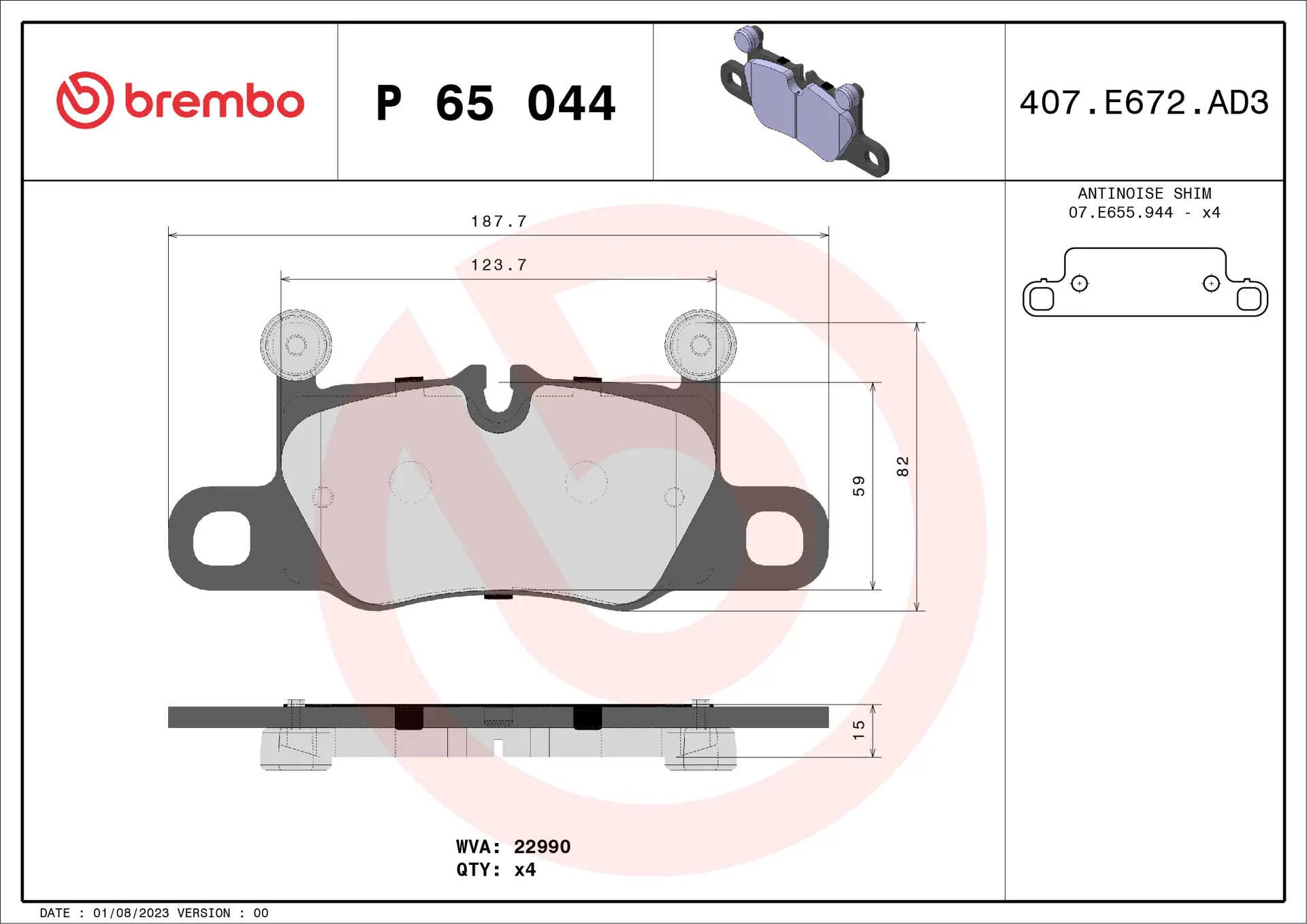 Pastilhas de Freio Traseiro Brembo Porsche - P65044 - Imagem 4