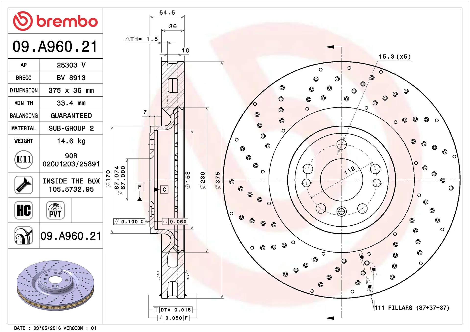 Discos de Freio Dianteiros Mercedes GLE 400 Brembo - 09.A960.21 - Imagem 2